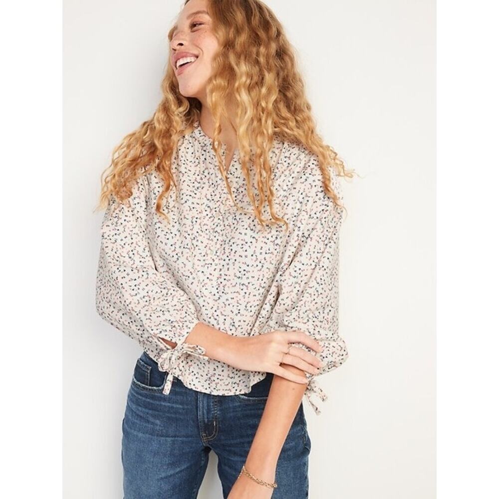 NWT Old Navy Oversized Ditsy-Floral Corduroy Tie-Sleeve Top XXL Peasant Prarie